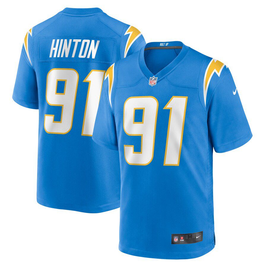 Men Los Angeles Chargers #91 Christopher Hinton Nike Powder Blue Home Game Player NFL Jersey